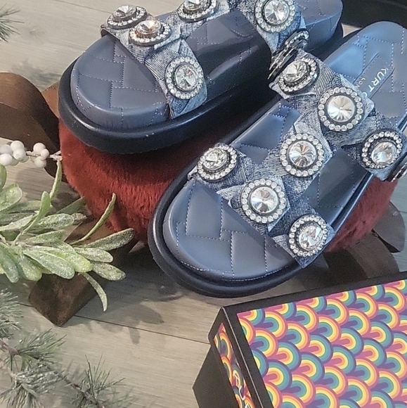 Kurt Geiger Denim Crystal Sandals - Picture 1 of 6